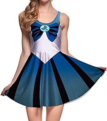 BOMBAX Girls Sailor Moon Skater Dress Stretchy Anime Cosplay Costume Mini Skirt