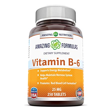 Amazing Nutrition Vitamin B-6 25 Mg 250 Tabs - Supports Healthy Heart and Nervous System