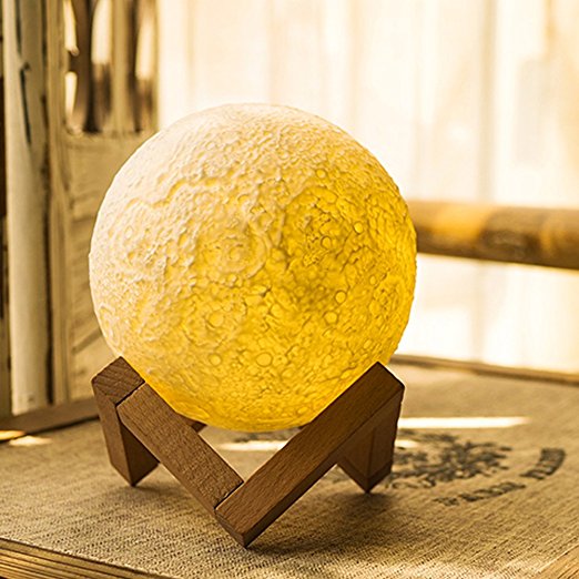 LED Enchanted Night Light 5.12 Inch Moon Lamp,With Wooden Dock, Warm and Cool 3 Colors Dimmable Brightness Adjustment, Best Home Decorative Light and Romantic Gift (Not 3D Print ) (5.12In)