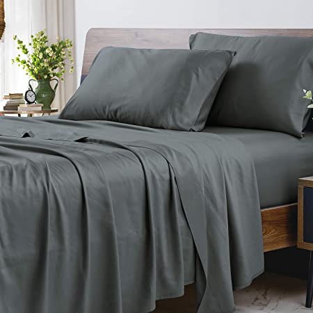 CozyLux 100% Organic Bamboo Sheets Queen Size 300 Thread Count Oeko-TEX Certified Cooling Bed Sheets Set for Night Sweats 4PCS with 16" Deep Pocket Luxury Silky Soft Hotel Bedding Dark Grey/Gray