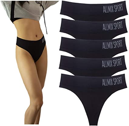 underwear Women's Seamless Cotton, Sports Fashion Mid-high Waist Triangle Briefs Thong Pack of 5.