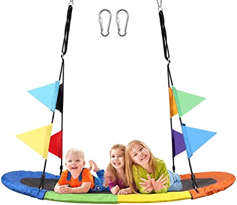 Odoland 60” Giant Oval Platform Tree Swing for Kids and Adult - Waterproof 700lb Fabric Large Flying Outdoor Indoor Saucer Hammock - Big Platform Swing for Backyard and ​Playground