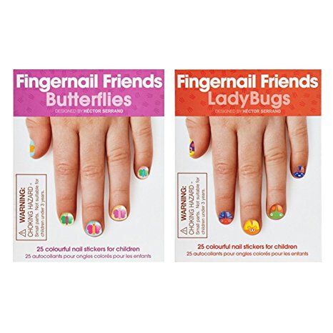 Fingernail Friends Colorful Nail Stickers Nail Art for Children, Ladybugs & Butterflies (50 Stickers)