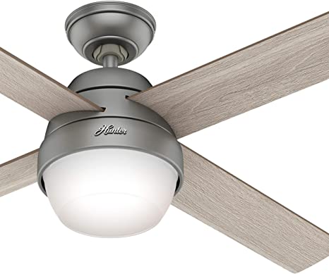 Hunter Fan 52 inch Contemporary Matte Silver Indoor Ceiling Fan with Light Kit and Remote Control (Renewed)