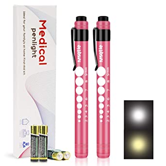 Msqtie Pen Light Nurse Pen Light Medical PenLights with Pupil Gauge for Nurse Doctor Nursing Student Free Batteries 2Pcs Pink