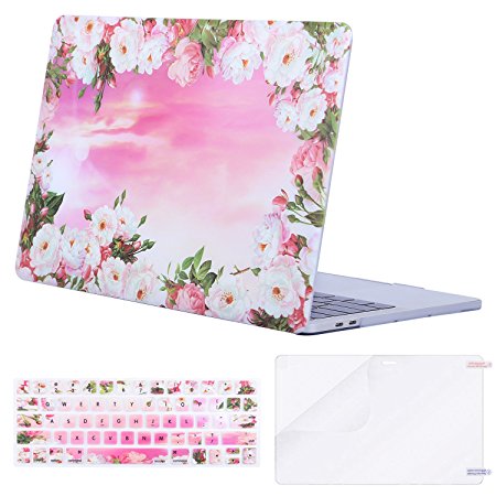 Mosiso MacBook Pro 13 Case 2017 & 2016 Release A1706/A1708, Plastic Pattern Hard Case Shell with Keyboard Cover with Screen Protector for Newest MacBook Pro 13 Inch, Fantasy Sunrise Blooming Peony