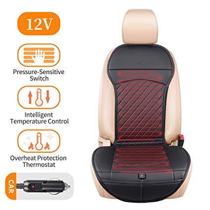 LARROUS Car Leather Heated Seat Cushion with Pressure-Sensitive Switch and Overheat Protection Thermostat,for Car,Office Chair,Home and More(12Volt,Black) (Simple)