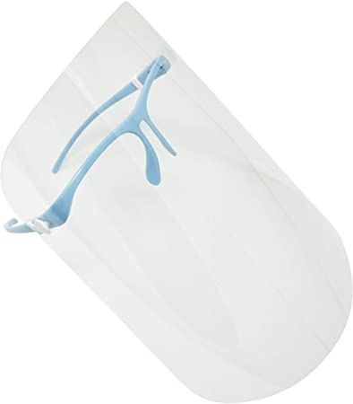 ArtToFrames Protective Face Shield 2 Blue Glasses 2 Shields, Fully Transparent Face and Eye Protection from Droplets and Saliva with Reusable Glasses and Replaceable Shield, Anti-Fog PPE