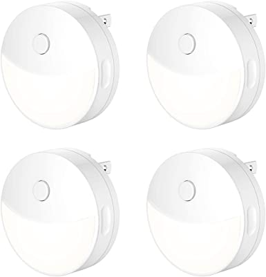 Briignite Night Light Plug in, Manual On/Off LED Night Light Daylight White 5000K, Push Button Compact Night Light Lamp for Bedroom, Hallway, Bathroom, Nursery, Basement, Living Room, 4 Pack