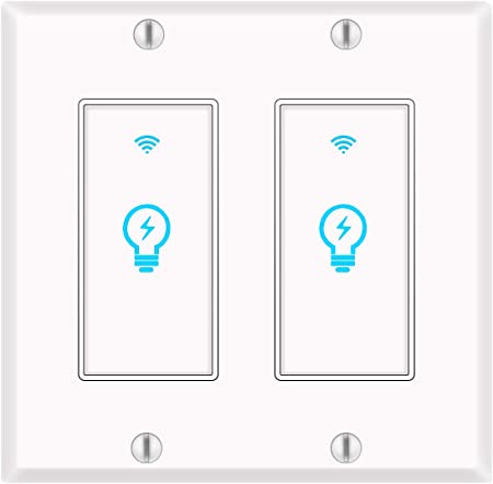 Smart Light Switch, Alexa Smart Double Switch, Smart Light Switch 2 Gang with Timing Schedule and Remote Control, Neutral Wire Needed, Compatible with Alexa and Google Home, Single Pole (2Pack)
