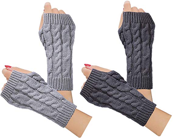 2-3 Pairs Winter Warm Fingerless Gloves for Women Cable Fingerless Knit Arm Warmers Mittens