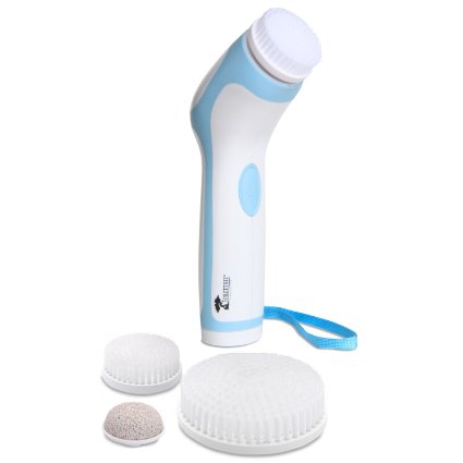 Skin Cleansing System Facial Brush & Body Care Kit for Women & Men. Includes 4 different heads - Large Body Brush, Soft Face Brush, Regular Face Brush and Pumice Stone. Water-Resistant.