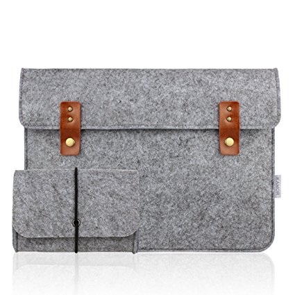 Kamor 15 15.4 inch Apple MacBook Pro Felt Laptop Case with Extra MacBook Charger Case (Vintage Style, Light Gray) Protective Carrying Sleeve Bag Case Cover Shell - Ultra portable Laptop Case Bag