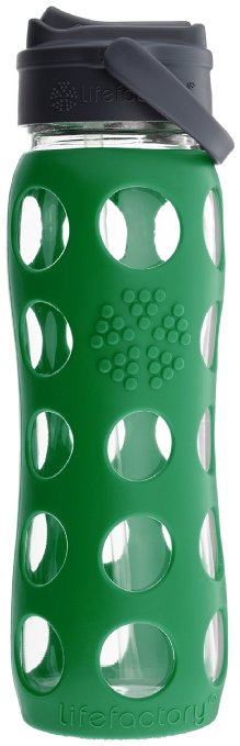 Lifefactory 22-Ounce Glass Bottle with Straw Cap and Silicone Sleeve, Green