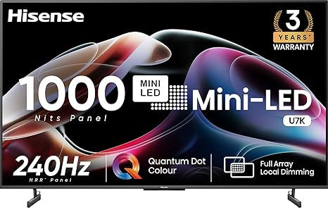 Hisense 215 cm (85 inches) 4K Ultra HD Smart Mini LED TV 85U7K (Black)