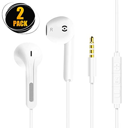 Ankoda 2 Pack In-Ear Wired Earphones Stereo Earbuds Headphone with Remote & Mic Compatible with iPhone,Samsung Galaxy, Sony, LG, Huawei, HTC, MP3 Players and More Phone (White)
