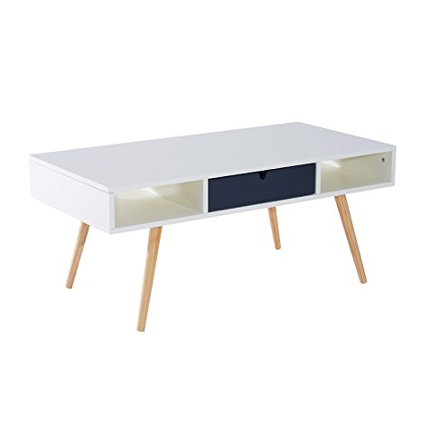 HomCom 40” Mid Century Modern Coffee Table - White/Gray