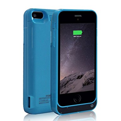 BSWHW 4200mAh Battery Charge Cover for iPhone 5/5s/5c Battery Charger Rechargeable Power Case Battery with Built-in Kickstand,For iPhone 5/5s/5c External Power Bank Case Backup Protection Case (Blue)