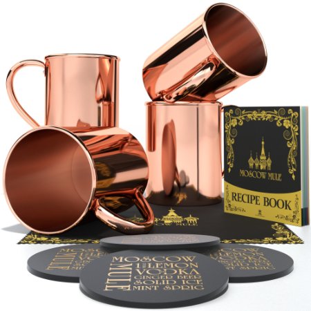 Krown Kitchen - Moscow Mule Copper Mug Set of 4 | 100% Solid Copper | 16 oz