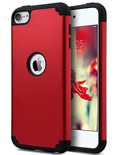 iPod Touch 6 Case,iPod 6 Case,ULAK Slim Dual Layer Protective Case Fit for Apple iPod Touch 5/6th Generation Hybrid Hard Back Cover and Soft Silicone-Red/Black