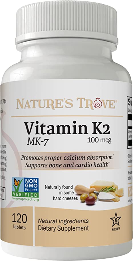 Vitamin K2 MK7 Supplement, 100mcg, 120 Count, Vegan, by Nature’s Trove