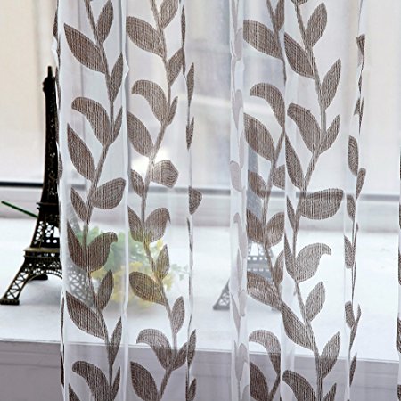 Norbi Willow Voile Tulle Room Window Curtain Sheer Voile Panel Drapes Curtain 39.4'' x 78.8" L (Coffee)