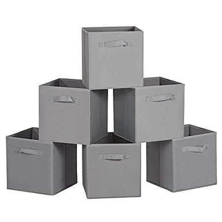 Collapsible Storage Bins, MaidMAX Set of 6 Foldable Nonwoven Cloth Organizers Basket Cubes with Dual Handles for Gift, Dark Gray