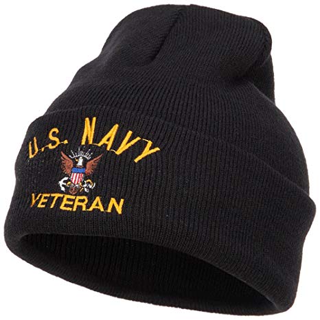 E4hats US Navy Veteran Military Embroidered Long Beanie