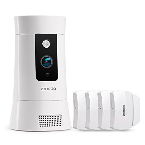 Zmodo Pivot Cloud 1080p HD All-in-One Smart Hub Wireless 360° Rotating Security Camera System with 4 Pack Door Window Sensors (White)