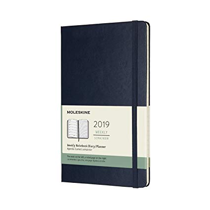 Moleskine Classic Hard Cover 2019 12 Month Weekly Planner, Large (5" x 8.25") Sapphire Blue - Weekly Planner for Students & Professionals, for Organizing and Planning