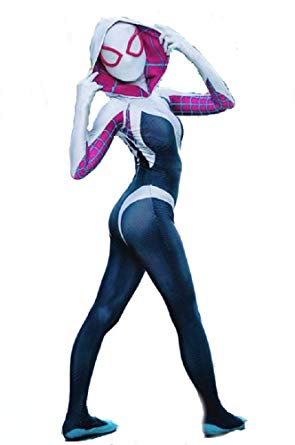 Gwen Stacy Cosplay Costume Suit w/Hood, Mask, Lenses | Gwen Stacy Spiderman Zentai Suit
