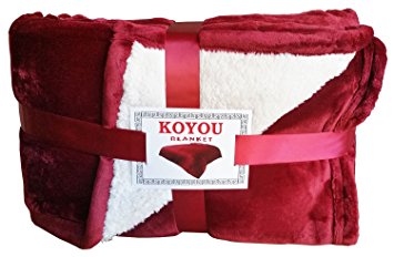 KOYOU Super Soft Burgundy Wine Red Plush Sherpa Borrego Blanket Throw Queen or Full Size Bed