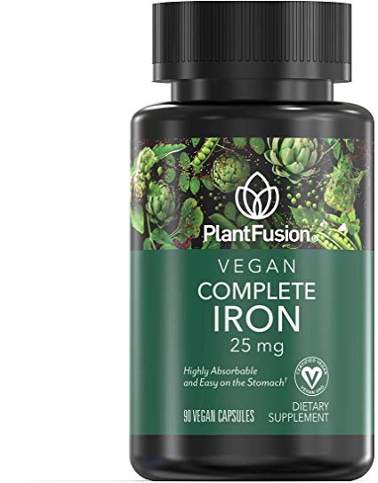 PlantFusion Complete Iron Vegan Vitamin 25 mg | Highly Absorbable and Easy On The Stomach, Plant Based, Gluten and Soy Free, Dietary Supplement, 3 Month Supply, 90 Vegan Capsules