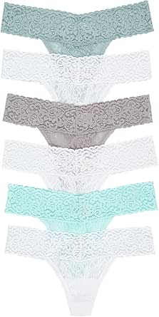 Felina Thongs for Women - 6-Pack Super Stretchy Floral Lace, Thong Underwear Women with Cotton Gusset and Smooth Fit