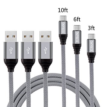 USB Type C Cable, XUHANG 3Pack (3 6 10ft) USB A to USB C Cable Nylon Braided Fast Charger Cord for Google Pixel, LG G6 V20, Nintendo Switch, Samsung Galaxy S8 Plus, New Macbook and More (Grey)