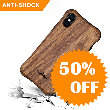 iPhone X Case, NeWisdom Wood iPhone X Case Shockproof Heavy Duty Wood Grain over Rubber Unique Design Case Cover for Apple iPhone X-Sandal