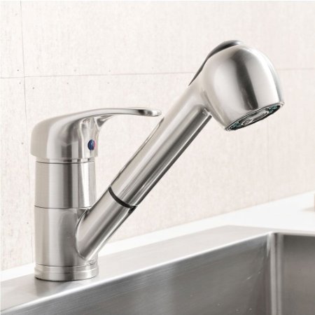 Ufaucet Contemporary Stainless Steel Brushed Nickel Single Lever Pull-out Sprayer Kitchen Sink Faucet Best Bar Pull-down Sprayer Kitchen Faucets