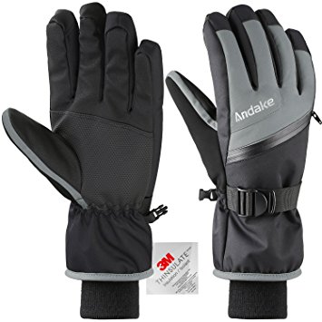 Andake Ski Gloves Men's 3M Thinsulate Winter Snow Warm Insulated Gloves Windproof Waterproof Gloves for Skiing, Snowboarding and Snowmobile