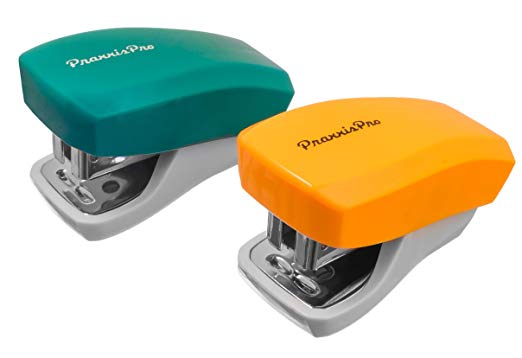 PraxxisPro Stapler Set, Mini Staplers, Built in Staple Remover, Staples 2 to 18 Sheets, Set of 2, Orange and Green