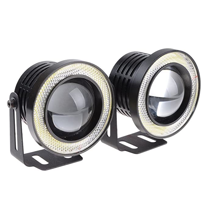 Aorna High Power Led Fog Light Projector Cob with Angel Eye Ring for Cars (Set of 2)