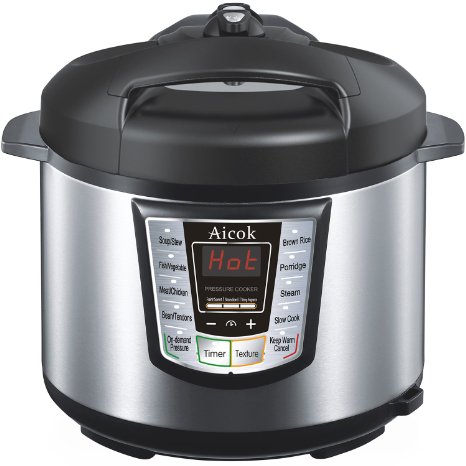 Aicok 7-in-1 Multi-Functional Programmable Pressure Cooker, 6 Quart / 1000W