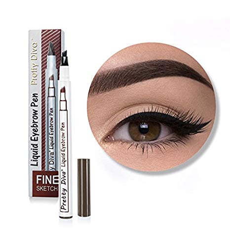 Tattoo Eyebrow Pen by PrettyDiva, Waterproof Long Lasting Smudgeproof Tint Ink Brow Gel for Creating Natural Eye Makeup(Chestnut)