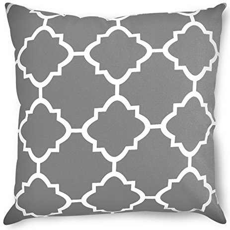 Decorative Square 18 x 18 Inch Throw Pillows Grey Moroccan Quatrefoil Lattice Cushion Pillow