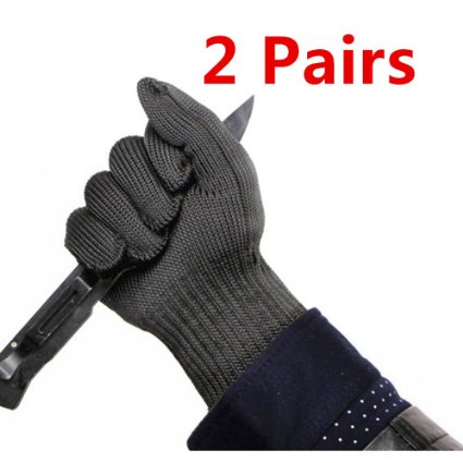 Inf-way EN388 2 Pairs of Stainless Steel Wire Mesh Cut Resistant Mechanic Gloves Level 5 Protection Cut-proof Chain Saw Band Safty Working Kitchen Butcher Gloves
