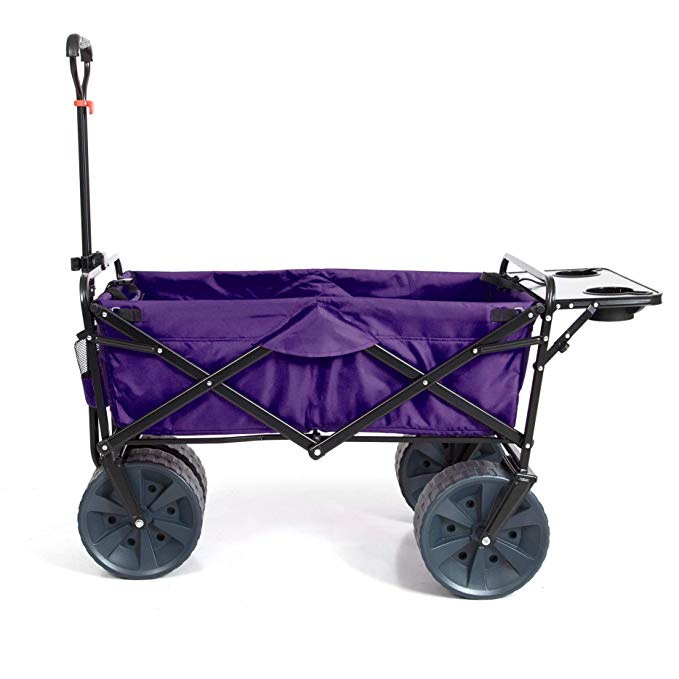 Mac Sports Heavy Duty Collapsible Folding All Terrain Utility Beach Wagon Cart with Table (Purple/Black)