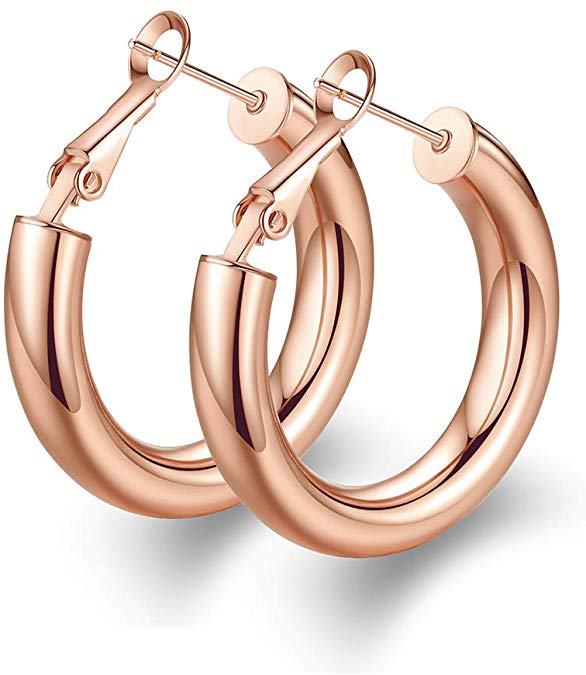 14K Gold Plated Thick Chunky Gold Hoop Earrings with Sterling Silver S925 Ear Post