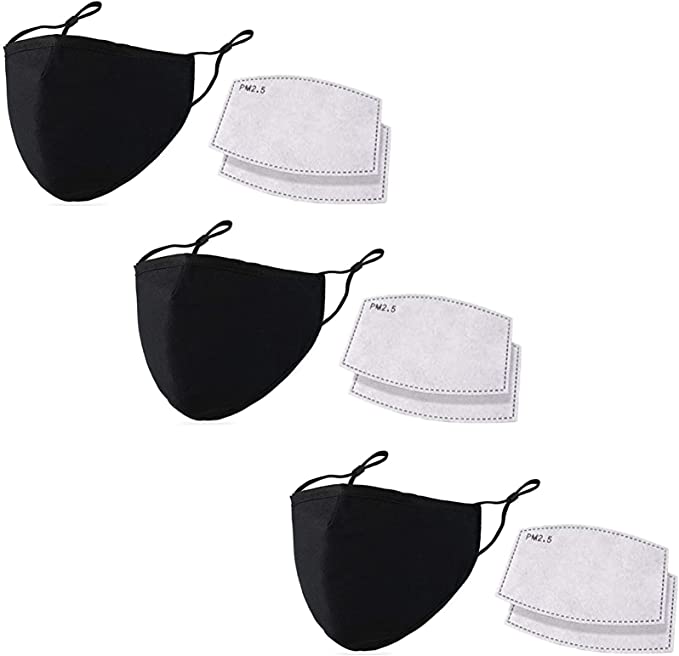 Cloth Face Masks, 3Pack 3-Ply Reusable Adult Washable Cloth Face Mask, Adjustable Ear Straps and Reusable with Filter Pocket