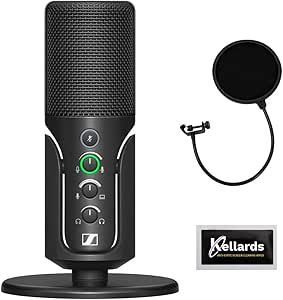 Sennheiser Profile USB Condenser Microphone with Desktop Stand Bundle with Kellards Pop Filter and 5-Pack Cleaning Wipes