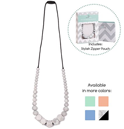 Goobie Baby Madison Silicone Teething Necklace for Mom to Wear, Safe BPA Free Beads to Chew - Marble