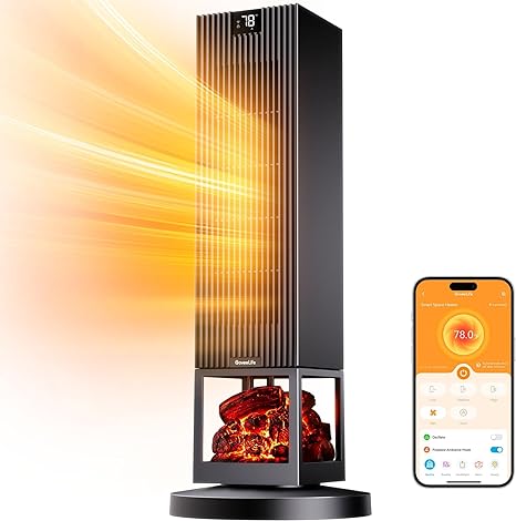 GoveeLife Smart Space Heater Max for Indoor Use, 80°Oscillation, Night Light, 1500W Fast Heating with Thermostat, 24H Timer, 5 Modes, App & Voice Control, Electric Heater Safe for Bedroom Home Office